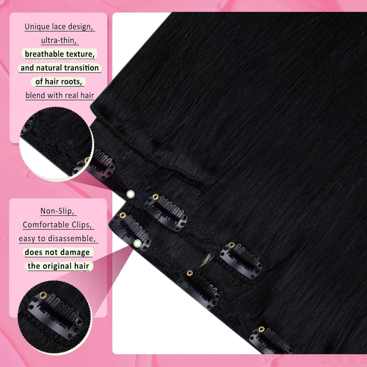 Echthaar Clip-in Extension Schwarz – 40cm, 135g
