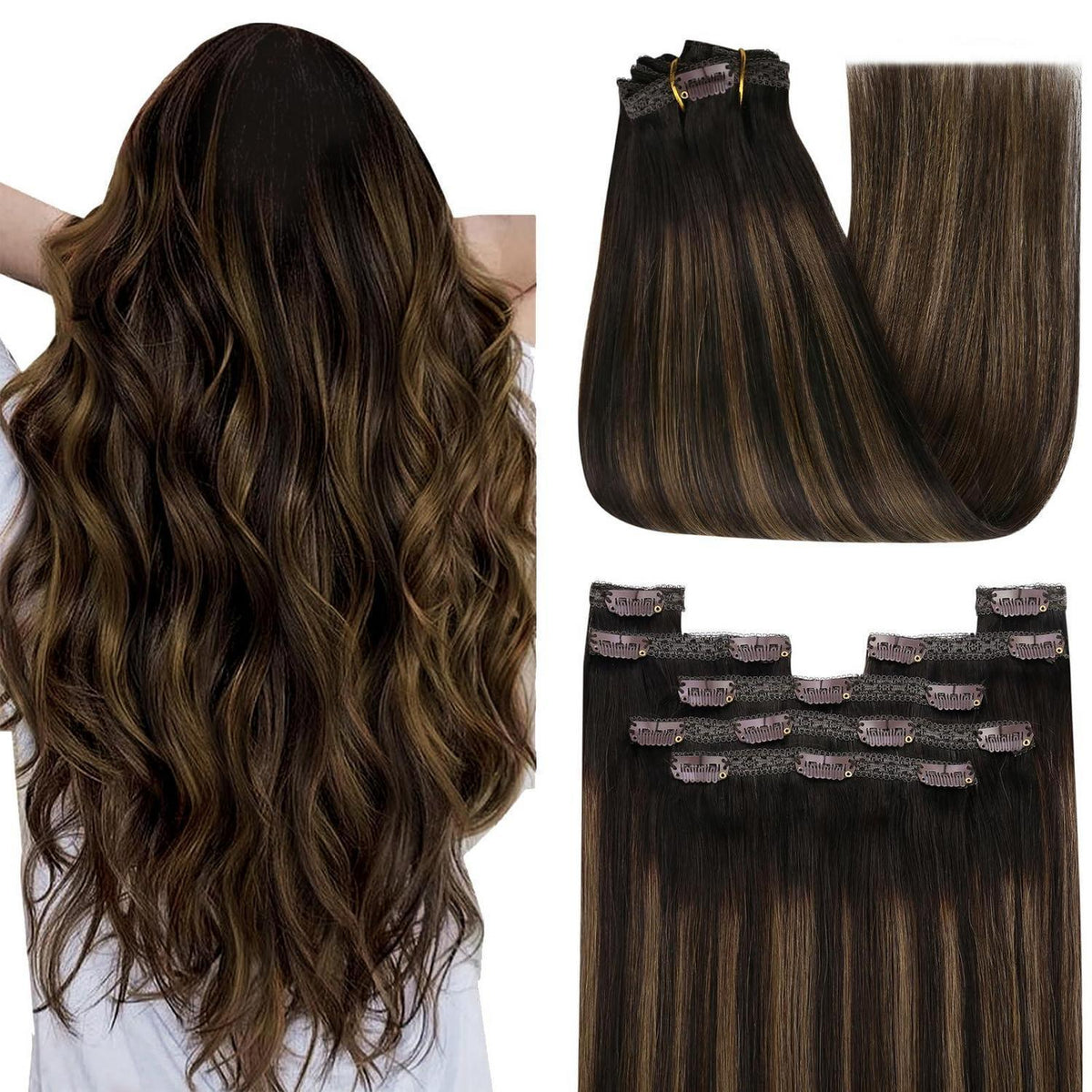 Echthaar Clip-in Extensions Ombre Braun 50cm - 150g