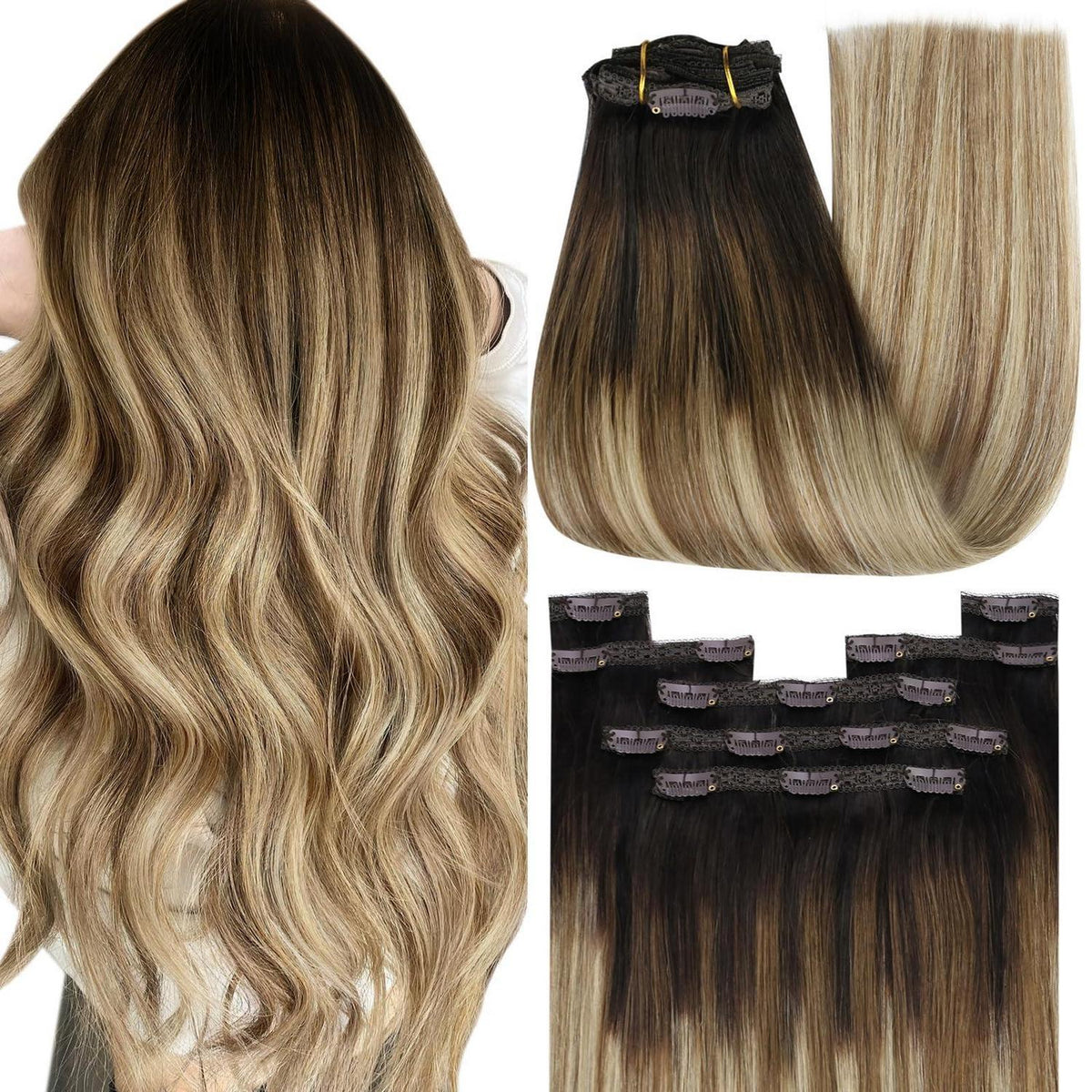Clip-in Echthaar Extensions Braun Ombre 50cm – Volumenspendend