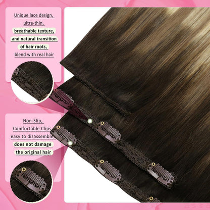 Clip-in Echthaar Extensions Braun Ombre 50cm – Volumenspendend