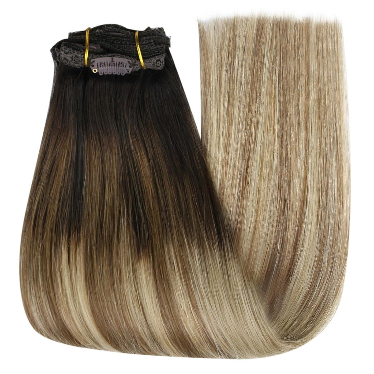 Clip-in Echthaar Extensions Braun Ombre 50cm – Volumenspendend