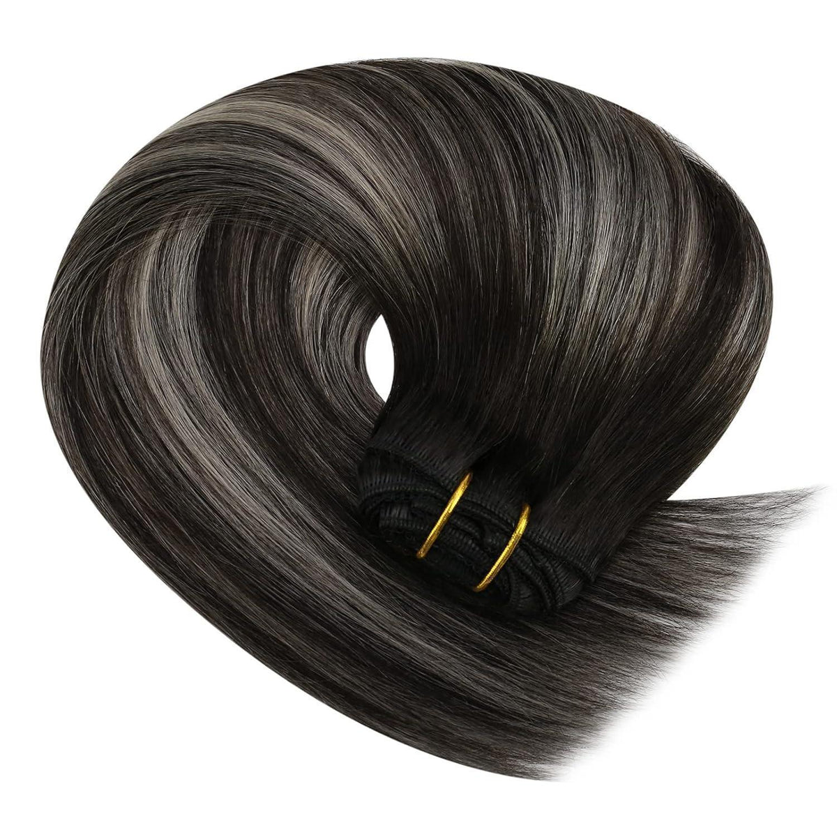 Echthaar Clip-in Extensions Ombre Schwarz Silber 55cm