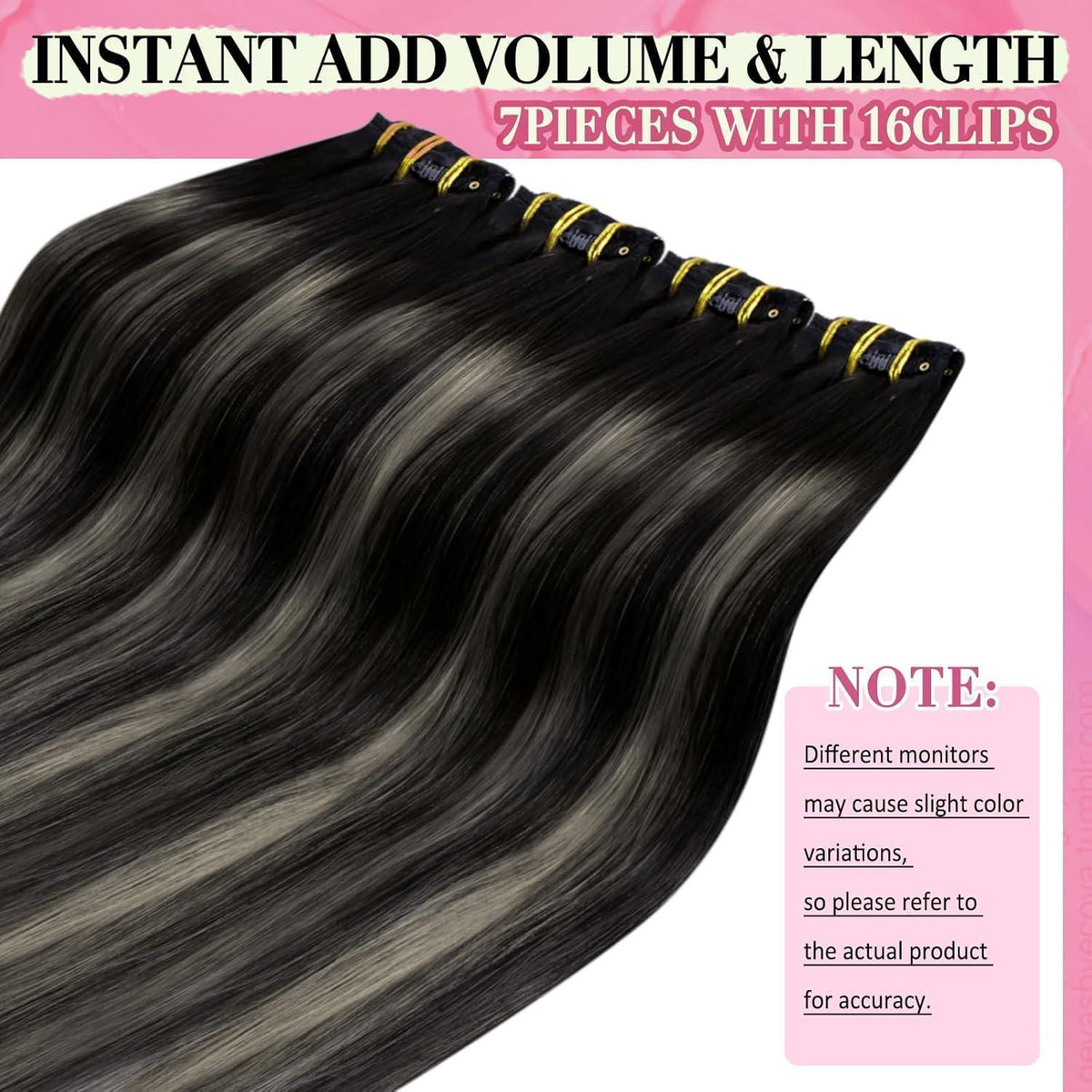 Clip-in Echthaar Extensions Ombre Schwarz Silber 40cm