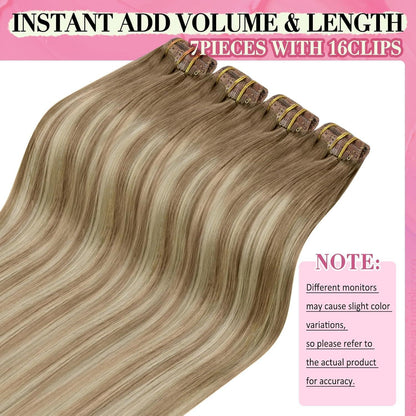 Clip-in Echthaar Extensions Ombre Hellbraun-Blond 45cm