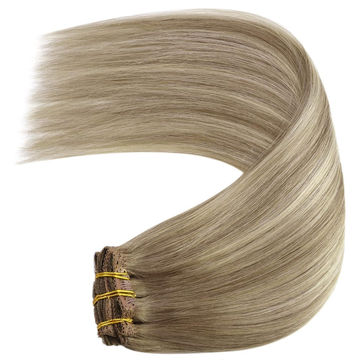 Clip-in Echthaar Extensions Ombre Hellbraun-Blond 45cm