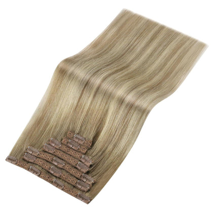 Clip-in Echthaar Extensions Ombre Hellbraun-Blond 45cm