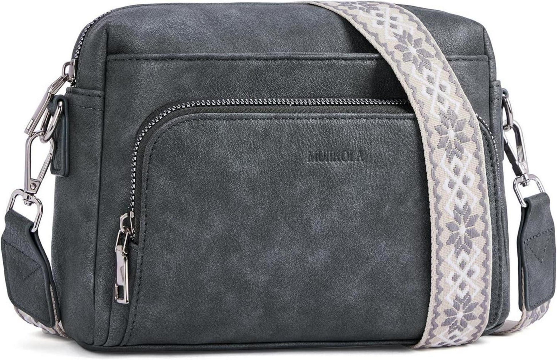 Umhängetasche Damen RFID PU Leder Schwarz Gitarrengurt