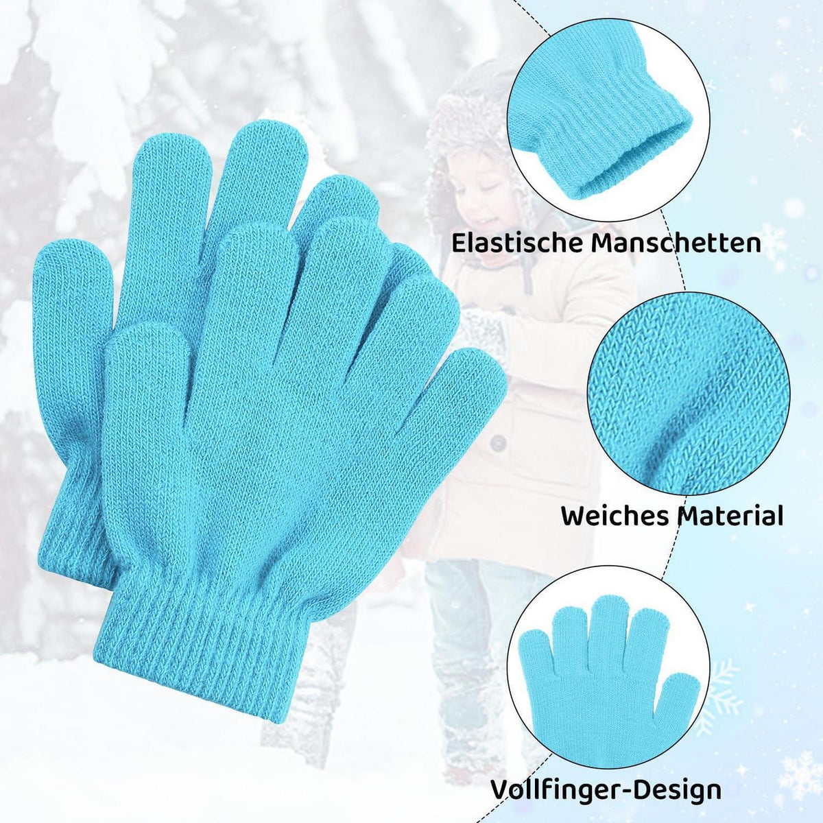 Kinder Winterhandschuhe Gestrickt Rosa 4-11 Jahre