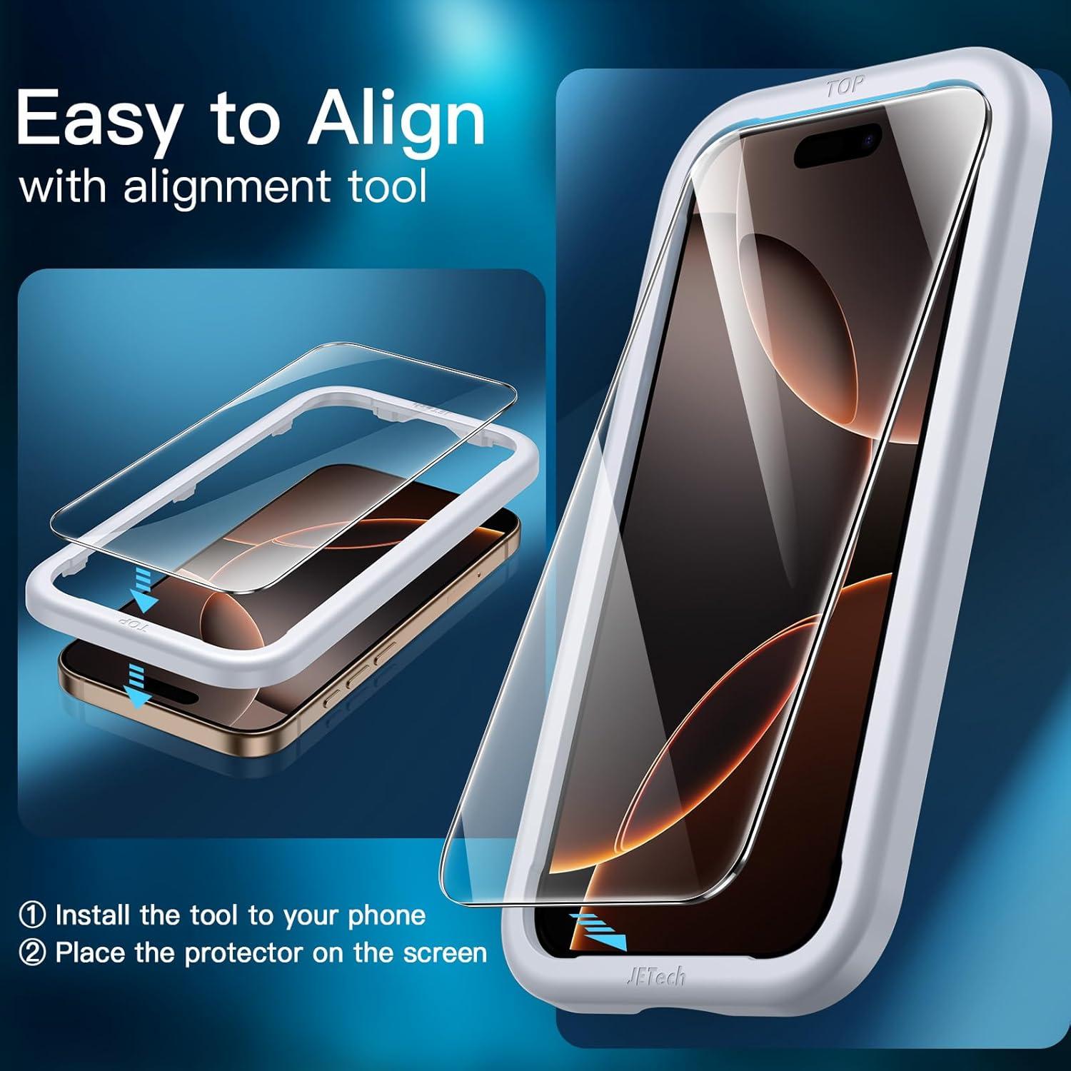 JETech Schutzfolie iPhone 16 Pro Max 6,9 Zoll Kameraschutz Gehärtetes Glas HD Klar 2 Stück