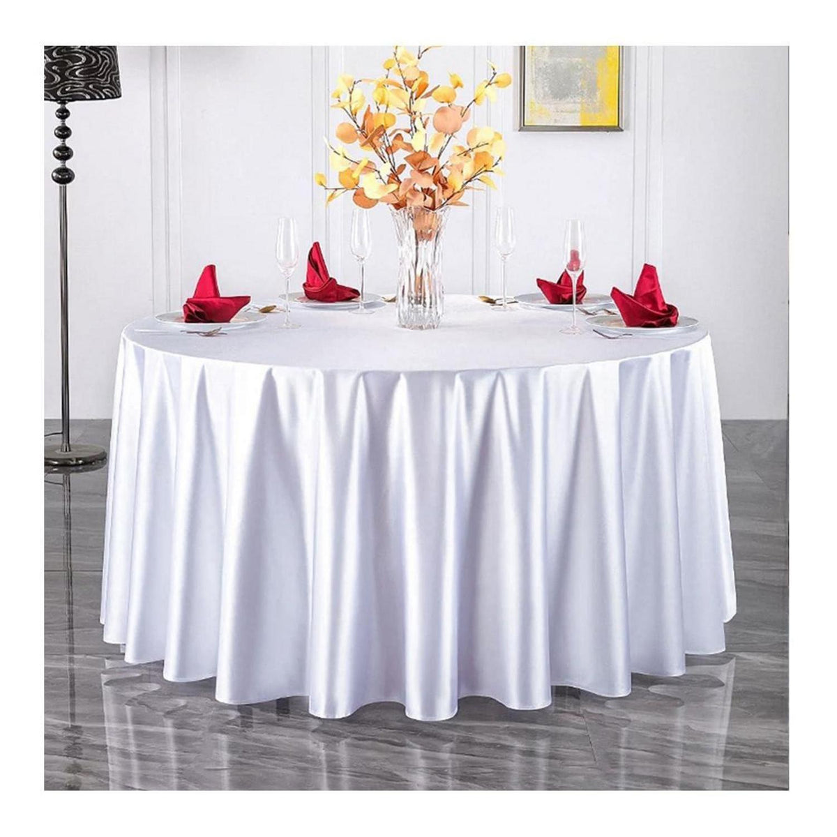 Runde Satin Tischdecke Weiß 340 cm – Elegant & Glänzend