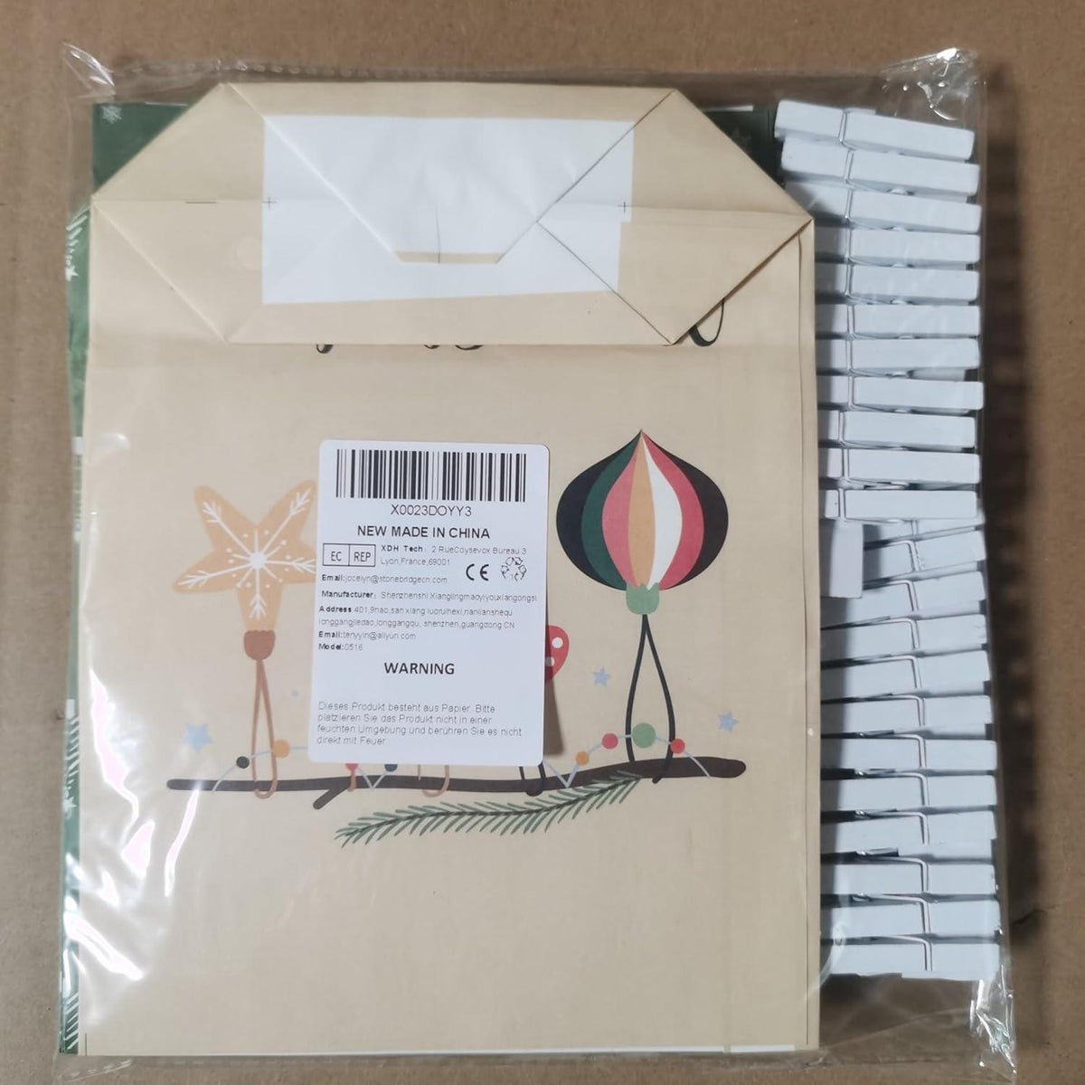 24er Adventskalender Tüten Bastelset Kraftpapier Weihnachtsmotiv