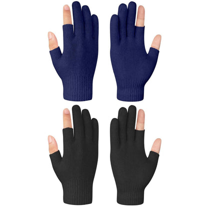 Fingerlose Handschuhe 2 Paar Thermo Strick Touchscreen Schwarz Blau