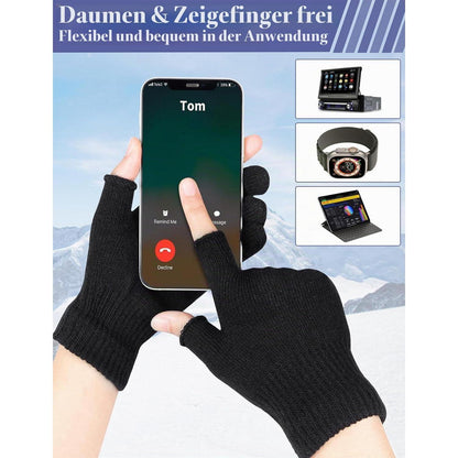 Fingerlose Handschuhe 2 Paar Thermo Strick Touchscreen Schwarz Blau