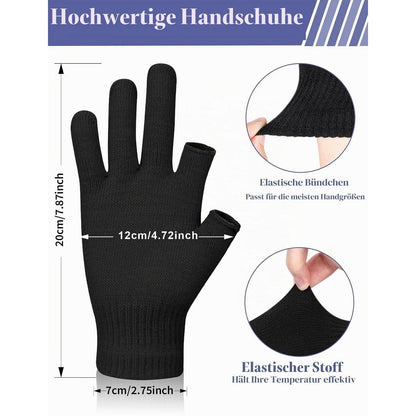Fingerlose Handschuhe 2 Paar Thermo Strick Touchscreen Schwarz Blau