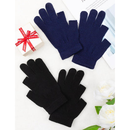 Fingerlose Handschuhe 2 Paar Thermo Strick Touchscreen Schwarz Blau