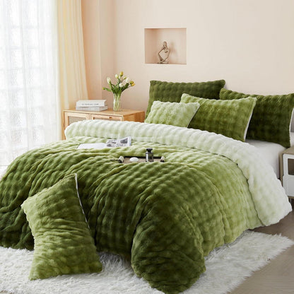 Plüsch Bettwäsche Set 200x200, Grün, Winterwarm & Flauschig