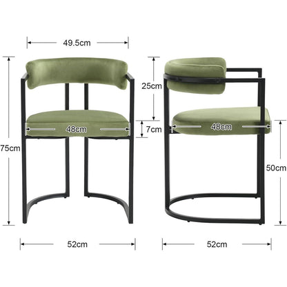 Samt Esszimmerstühle 2er Set – Modern & Bequem (Grün)