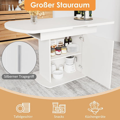 Ausziehbarer Esstisch mit Stauraum – Weiß & Silberner Griff