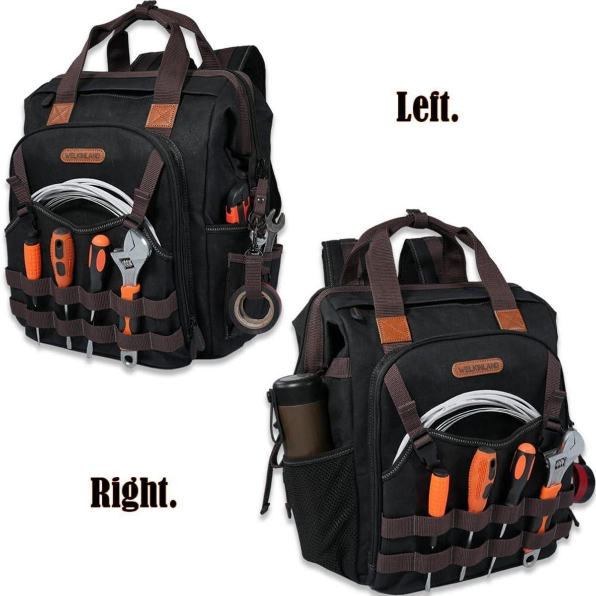 Werkzeugrucksack aus gewachstem Segeltuch, 88 Taschen, robust