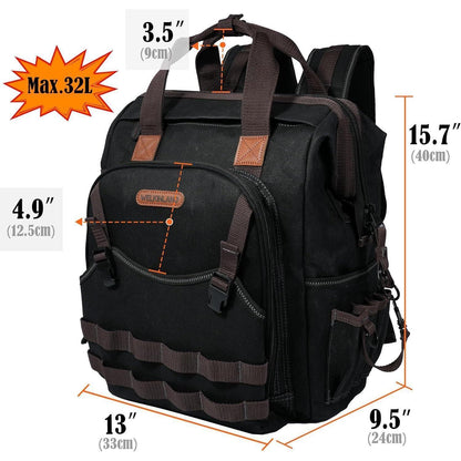 Werkzeugrucksack aus gewachstem Segeltuch, 88 Taschen, robust