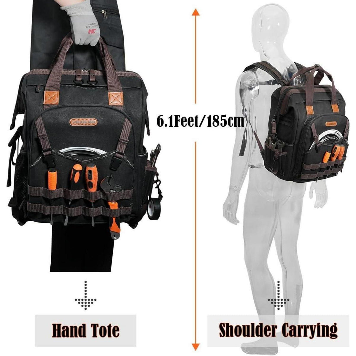Werkzeugrucksack aus gewachstem Segeltuch, 88 Taschen, robust