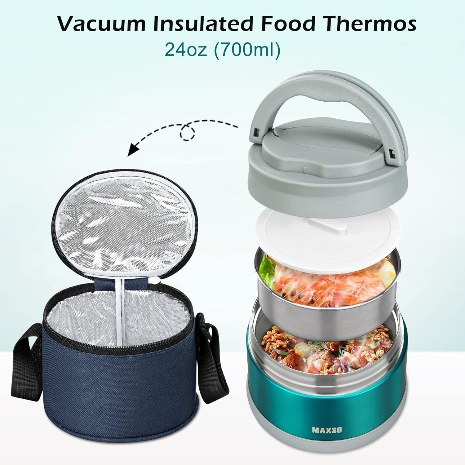 Edelstahl Thermobehälter mit Löffel 700ml Warmhaltebox Grün