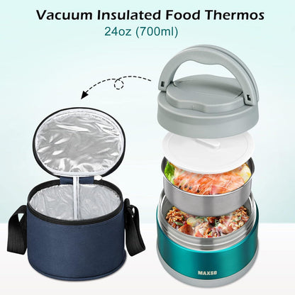 Edelstahl Thermobehälter mit Löffel 700ml Warmhaltebox Grün