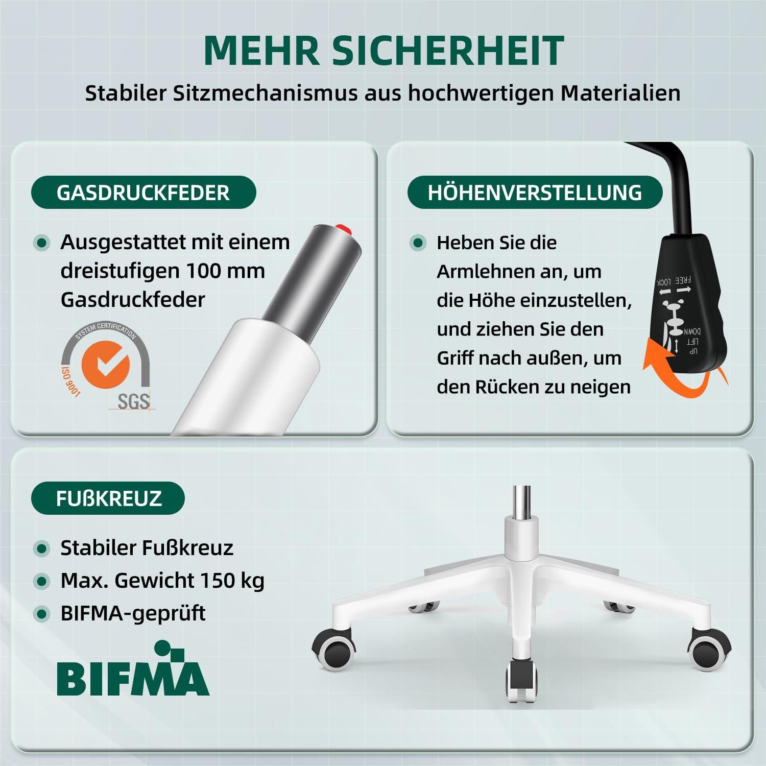 Ergonomischer Bürostuhl mit Hochklappbaren Armlehnen - Blaugrün