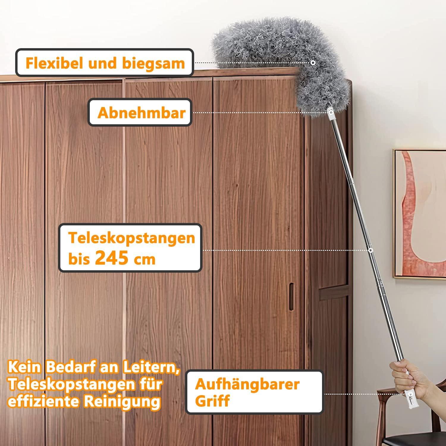 Staubwedel Teleskop Waschbar Staubwischer lang 2,45m mit