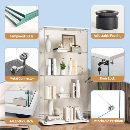 Glasvitrine Standvitrine mit Schloss & 4 Fächern (Weiß)