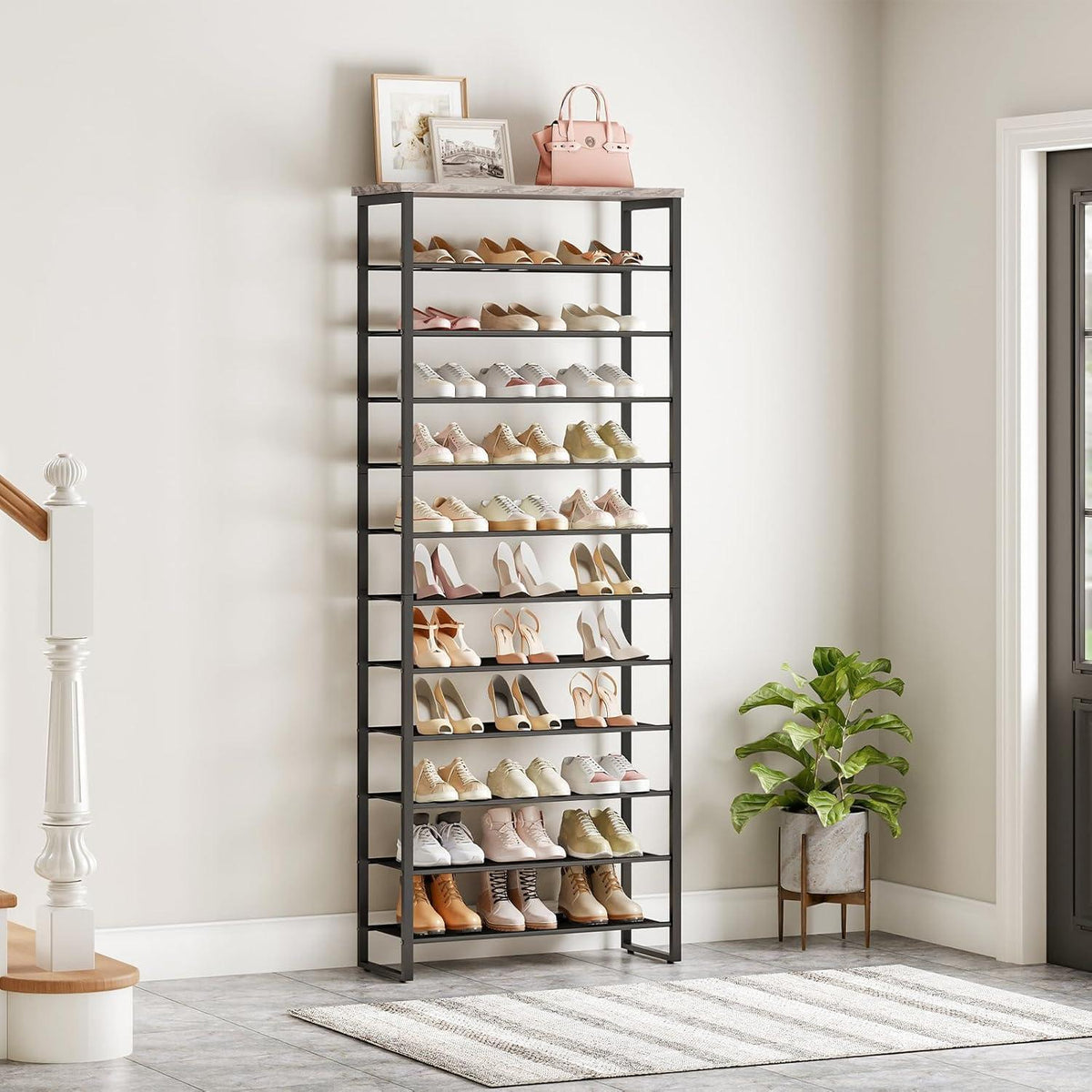 12-stöckiges Schuhregal, Greige-Schwarz, Industriestil