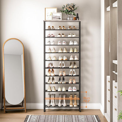 12-stöckiges Schuhregal, Greige-Schwarz, Industriestil