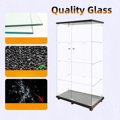Glasvitrine Standvitrine Schwarz mit Schloss & 4 Fächern