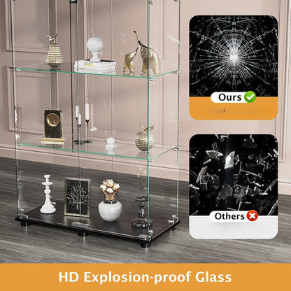 Glasvitrine Standvitrine Schwarz mit Schloss & 4 Fächern