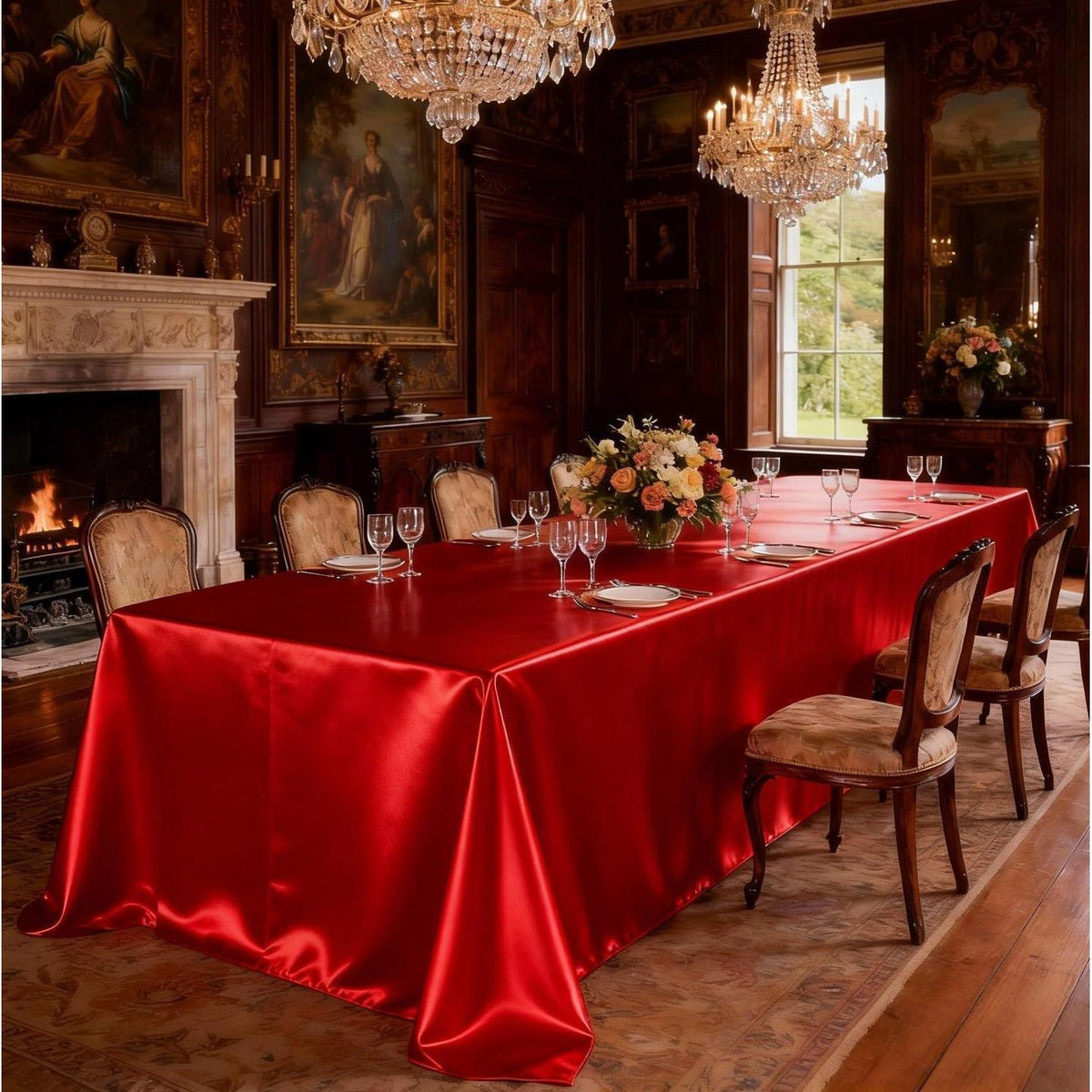 Runde Satin Tischdecke Rot, 300 cm Durchmesser – Elegant & Glänzend