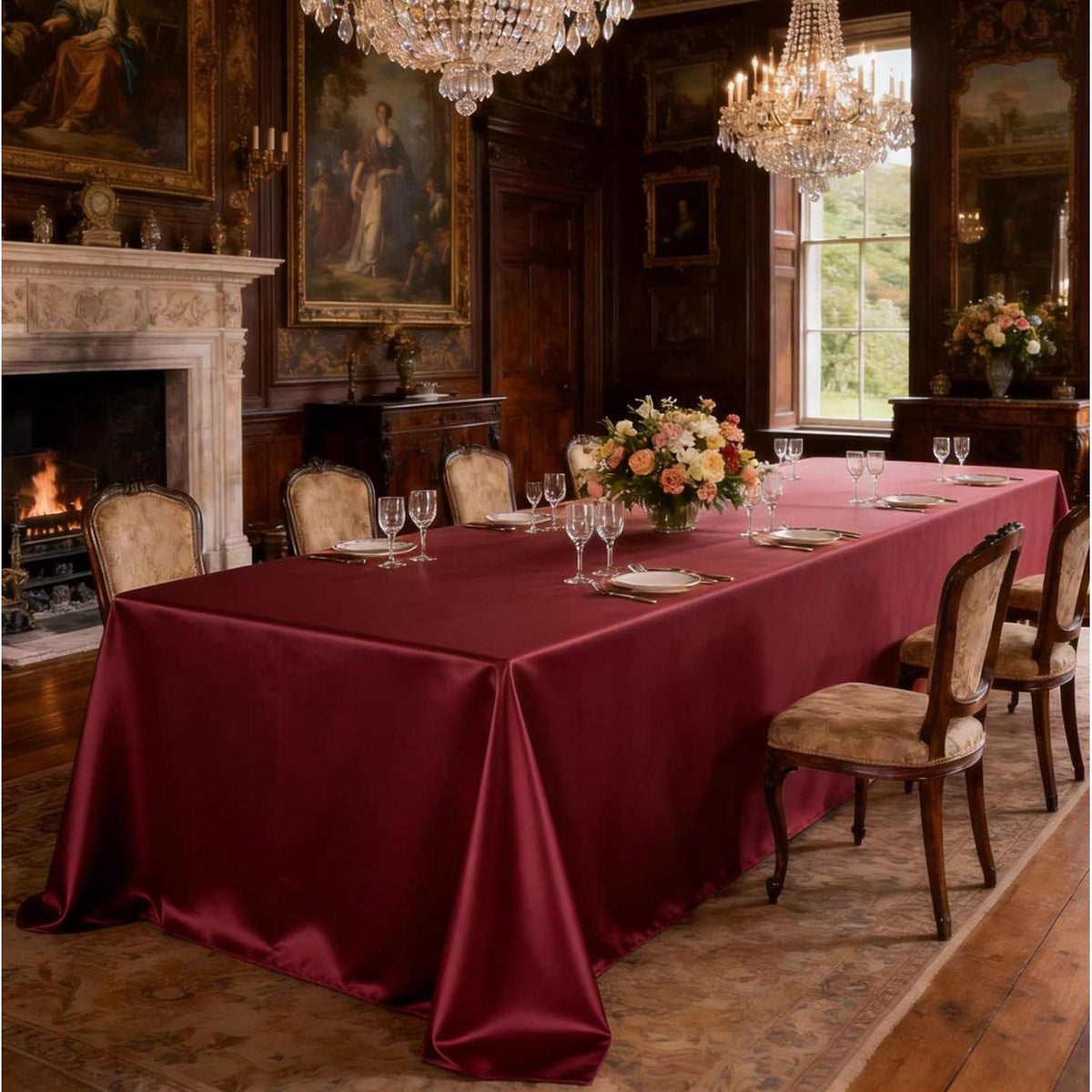 Runde Satin Tischdecke Bordeaux 320 cm – Elegant & Glänzend