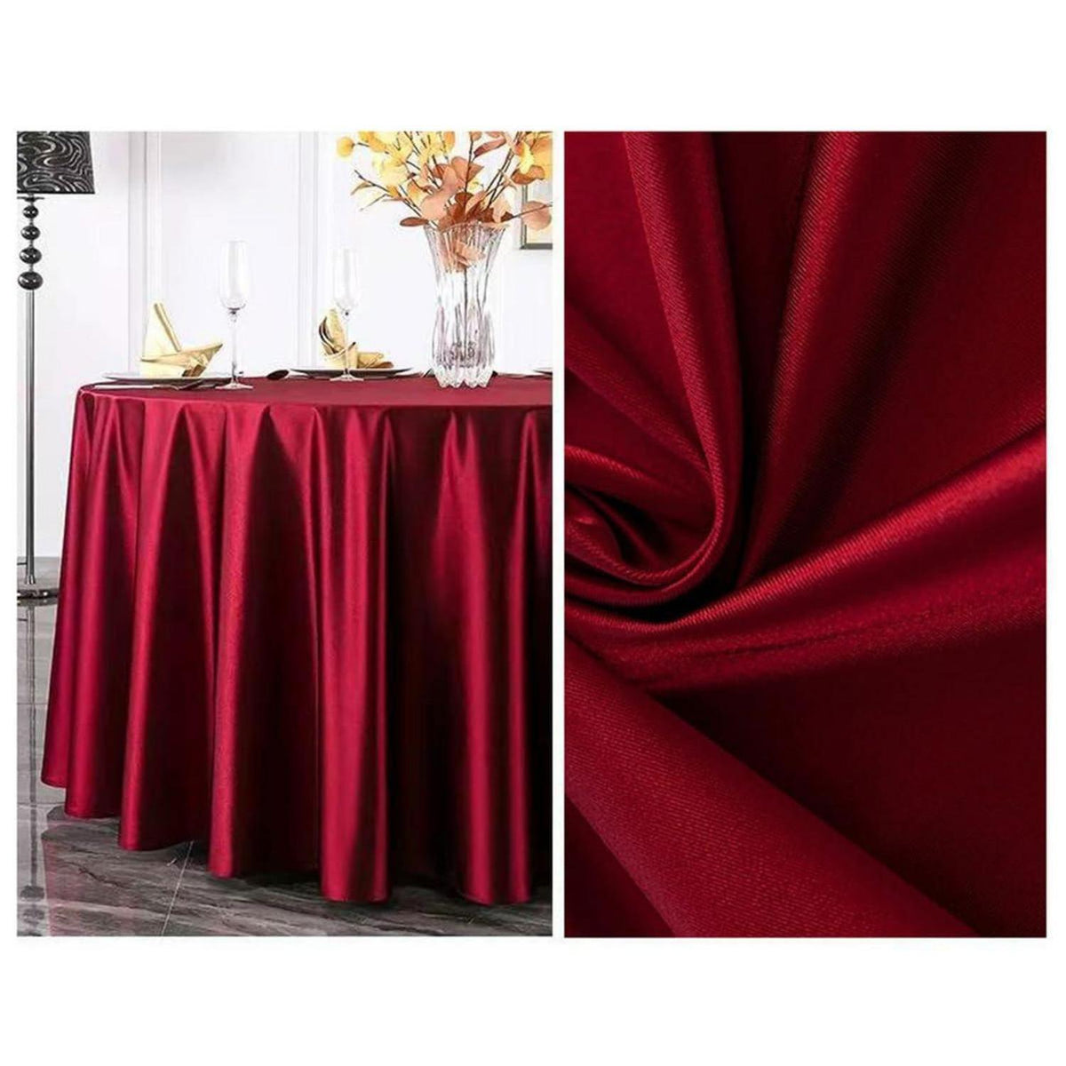 Runde Satin Tischdecke Bordeaux 340 cm – Elegant & Glänzend