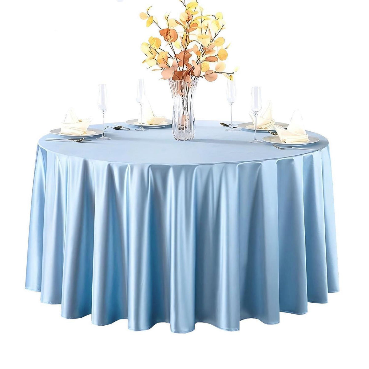 Runde Satin Tischdecke Blau – 340 cm Durchmesser