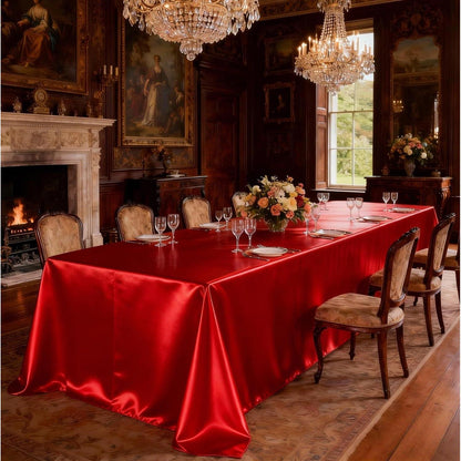 Runde Satin Tischdecke Rot, 340 cm Durchmesser – Elegant & Glänzend