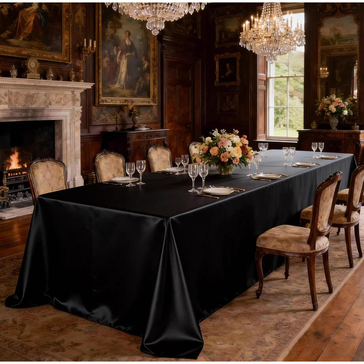 Runde Satin Tischdecke Schwarz 340 cm – Elegant & Glänzend