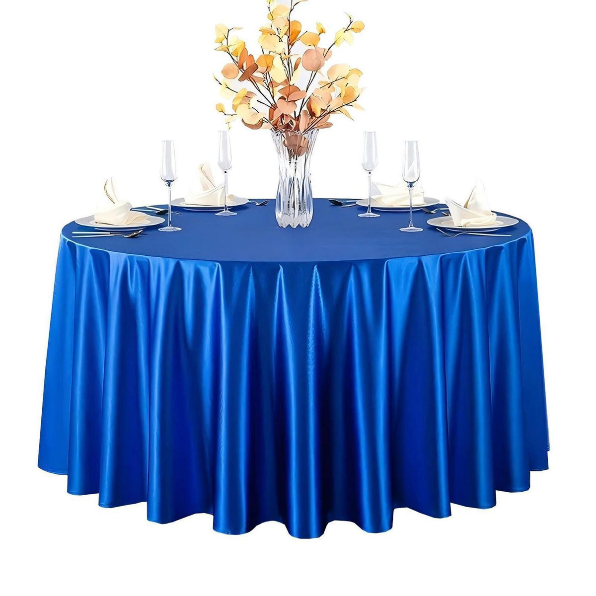 Runde Satin Tischdecke Blau – 320 cm Durchmesser
