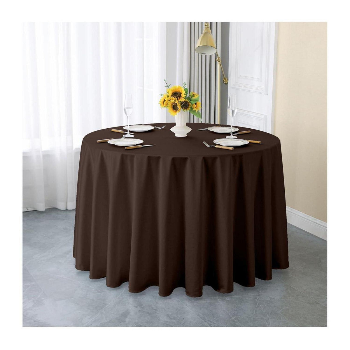Runde Satin Tischdecke Dunkelbraun 320 cm – Elegant & Glänzend