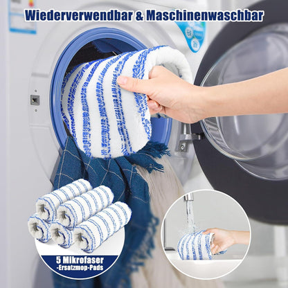 Wischmopp 127cm Teleskopstielk 360° Drehbarer Flachmopp 5 Mikrofaser