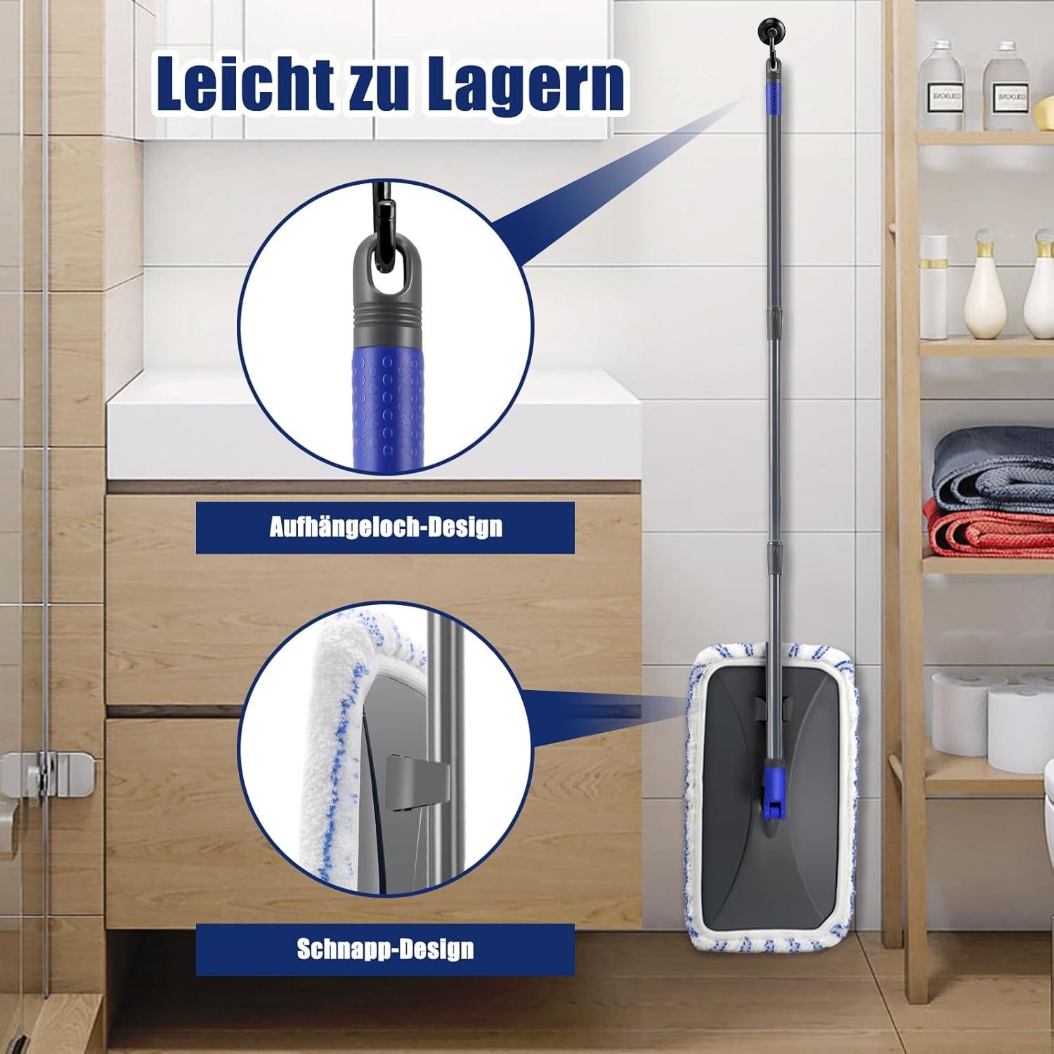 Wischmopp 127cm Teleskopstielk, 360° Drehbar, 5 Mikrofaser