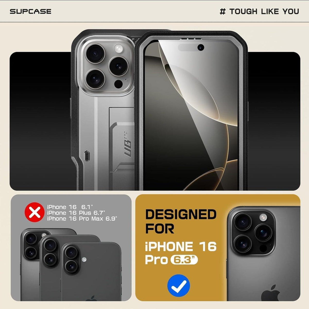 iPhone 16 Pro Hülle Grau mit Gürtelclip & Ständer