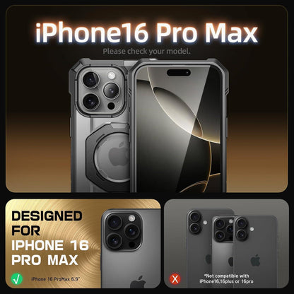 iPhone 16 Pro Max Hülle mit Ständer, MagSafe, Militärschutz, Grau