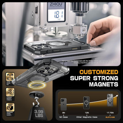 iPhone 16 Pro Max Hülle mit Ständer, MagSafe, Militärschutz, Grau