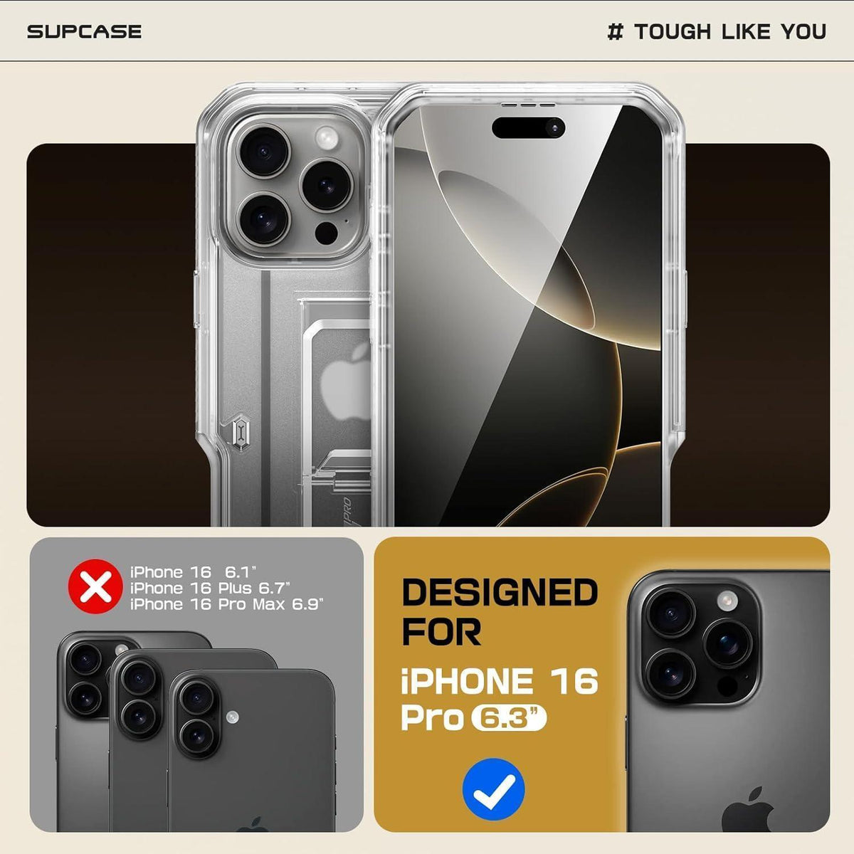 iPhone 16 Pro Hülle 6.3" Outdoor Schutzhülle mit Ständer & Gürtelclip (Durchsichtig)
