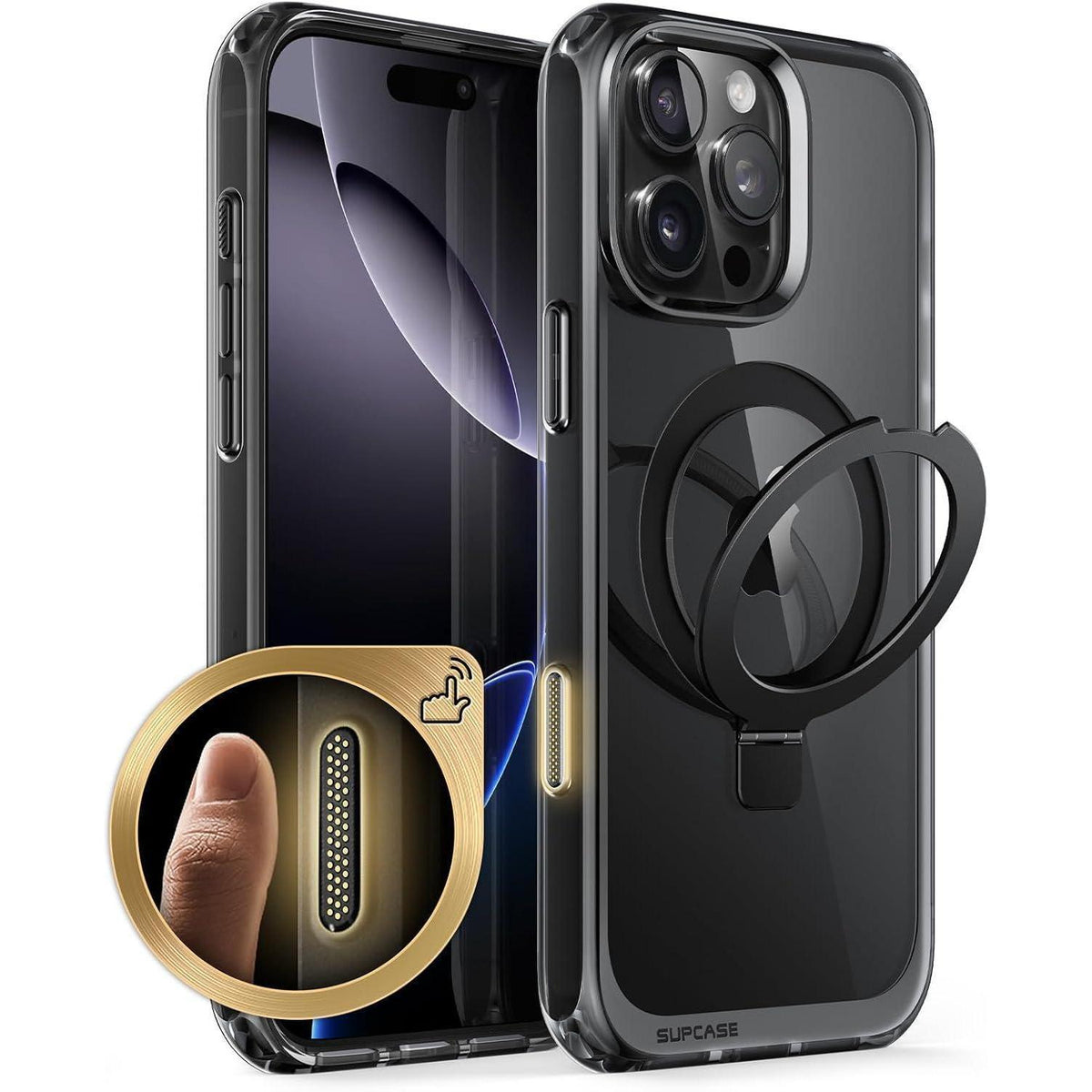 iPhone 16 Pro Hülle mit MagSafe Ringständer, transparent, FSchwarz
