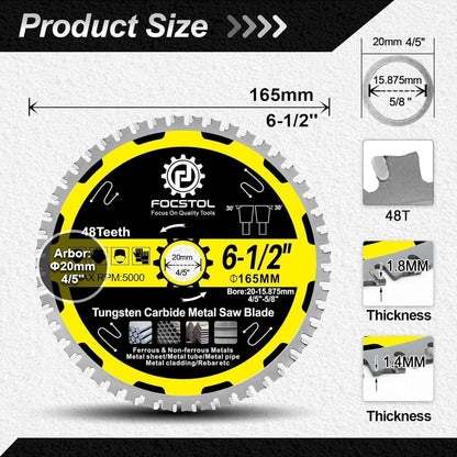 Kreissägeblatt Metall 165mm 48 Zähne für Stahl & Edelstahl (5 Stück)